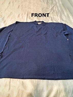 SWEATER, 100% SILK, MEDIUM BLUE, SIZE XXL, MOCK NECK, LONG SLEEVES, JHANE BARNES